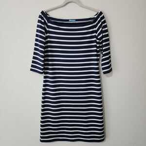 J. McLaughlin Womens Catalina Cloth Shift Dress M Blue Stripes Nautical Coastal